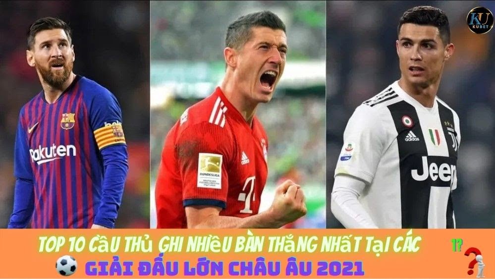 Top 10 cầu thủ ghi nhiều bàn thắng nhất tại các giải đấu lớn Châu u 2021