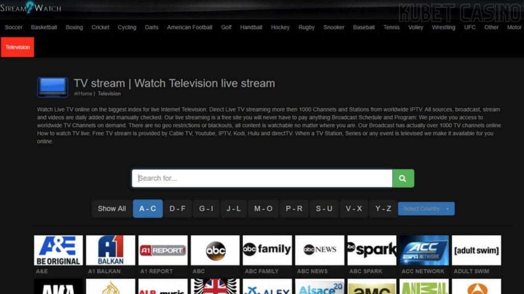 Website thể thao - Stream2Watch